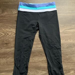 Lululemon black cropped leggings size 6 high rise athletic zip pocket EUC
